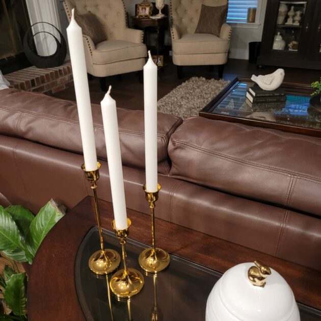 gold holder metal closeup top angle view candlesticks sofa victorian gothic candle holder