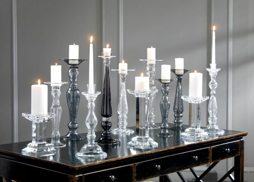grey glass candlesticks