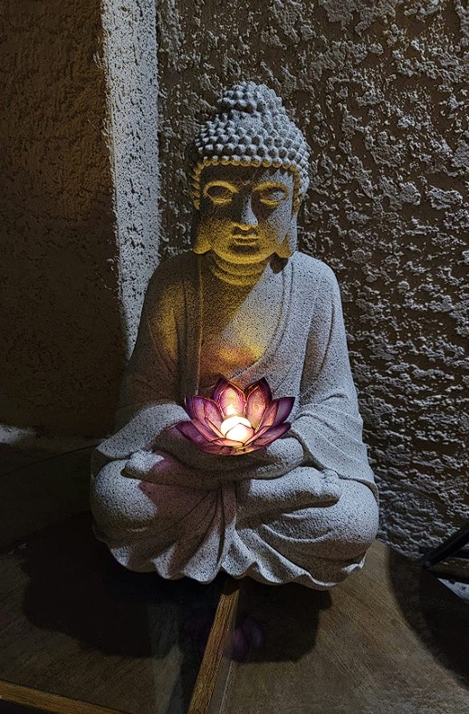 lotus candle holder on concrete statue mandala theme