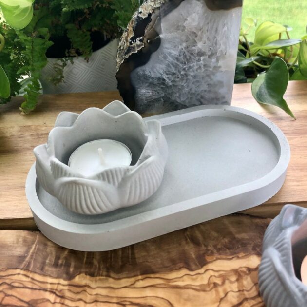 lotus designed concrete candle holder color gray