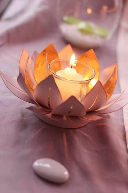 lotus pink metal design with candle holder votive glass