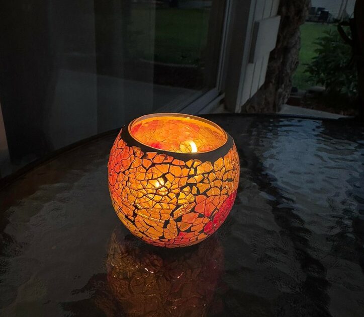 mosaic candle holders bowl type orange glass holder