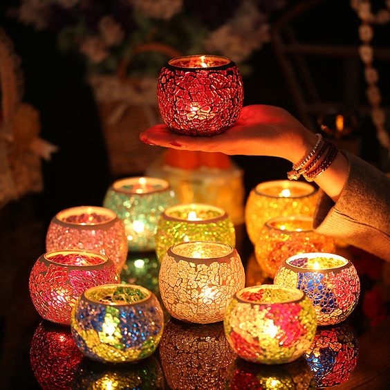 mosaic round ball glass votive candle holder