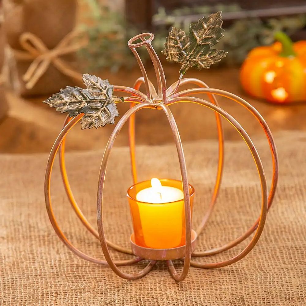 pumpkin candle holder metal