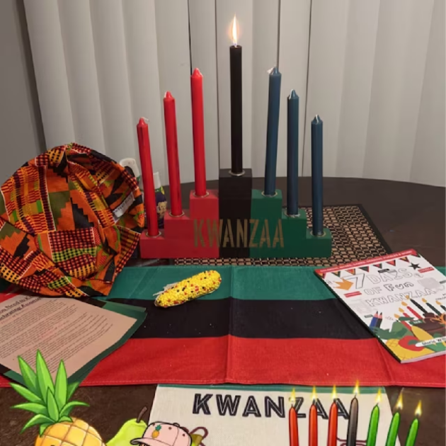 redgreen wooden top angle view kwanzaa candle holders