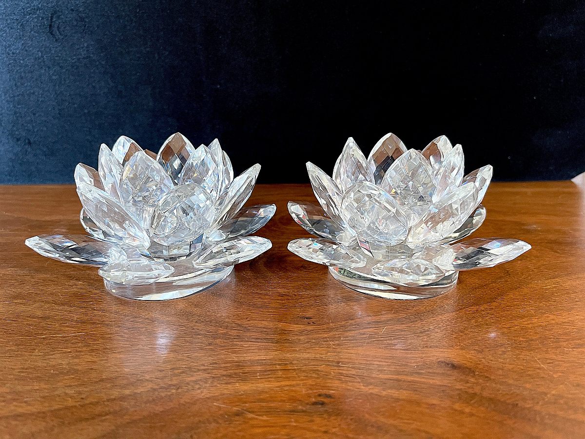 Figurine Fleur De Lotus En Cristal Bleu - Décor Élégant Pour Mariage, Valentine Et Maison, Ornement En Verre