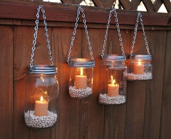 hanging candle holder jars with metal chains