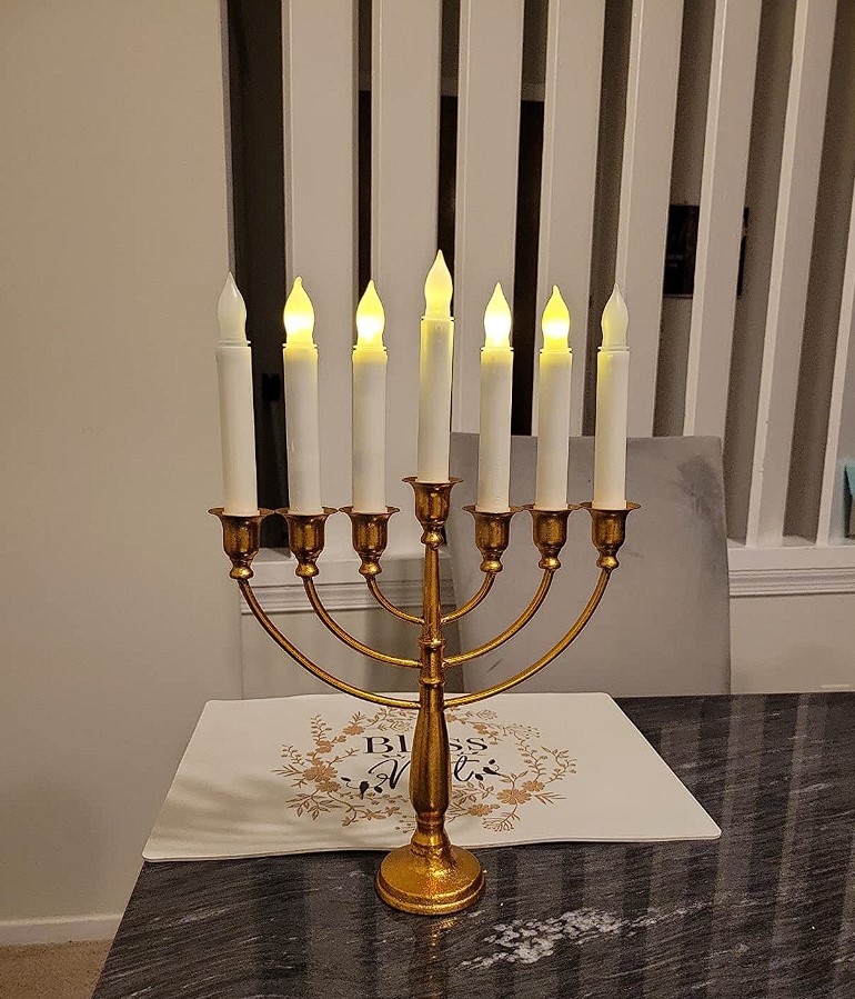hanukkah candle holders shiny metallic gold led candles