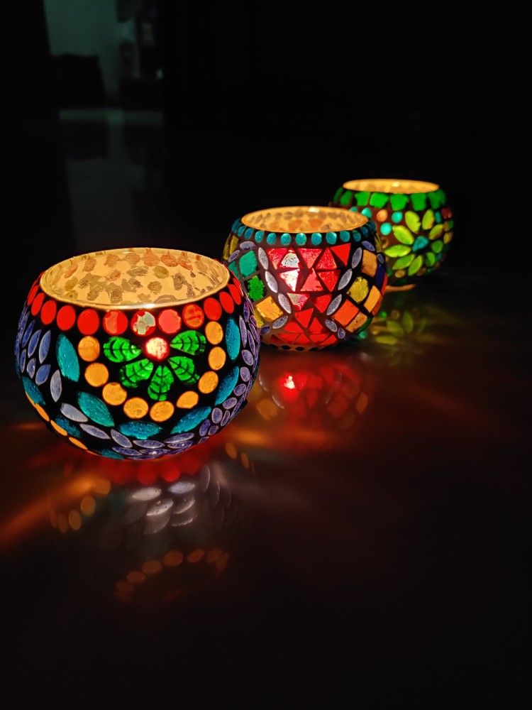 mosaic round glass beautiful votive candle holder