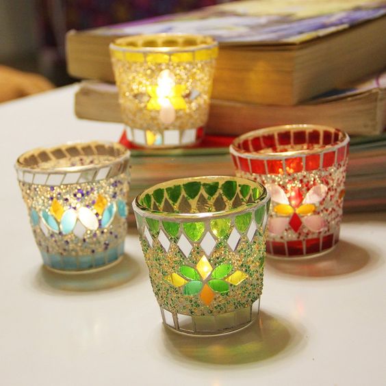 mosaic shot glass style votive candle holder