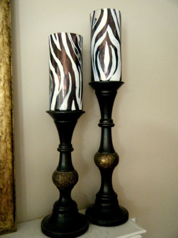 zebra wood candle holders