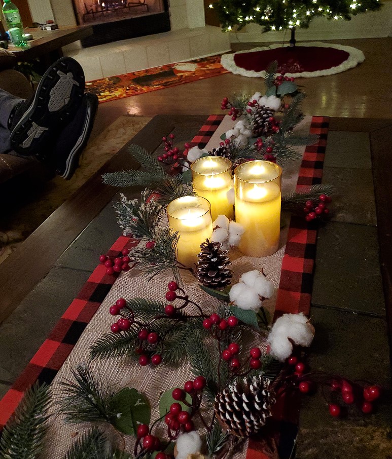 candlelit tablescape ideas led flameless candles set with christmas themed table runner