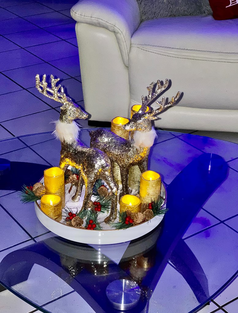 gold christmas table decorations votive candles and reindeer display stand